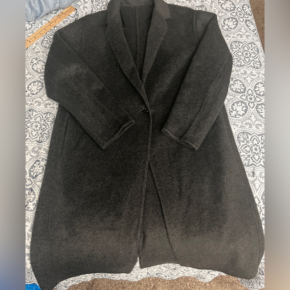 Uniqlo Wool Blend Charcoal Grey Oversized Blazer Coat Small - Picture 3 of 11